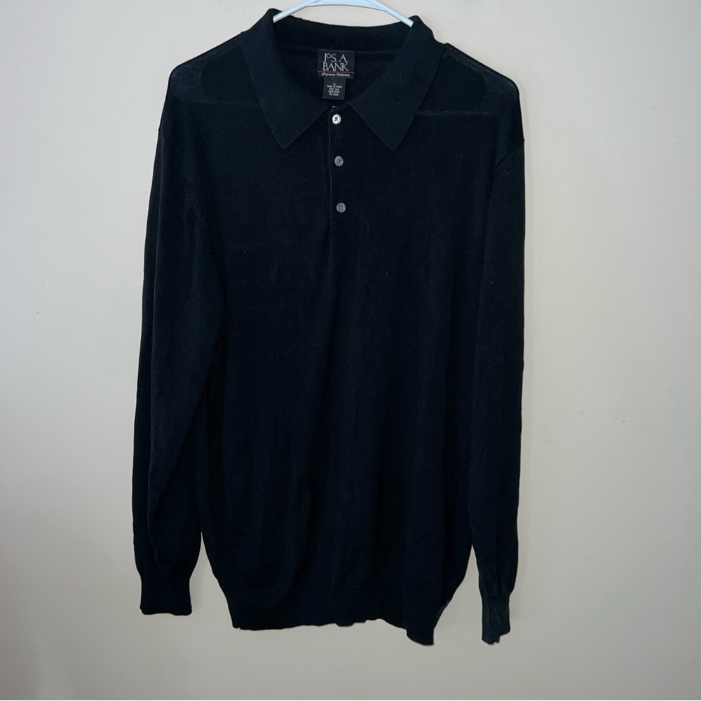 Jos A Bank Long Sleeve Polo Shirt Sweater Black Silk Men’s Size Large